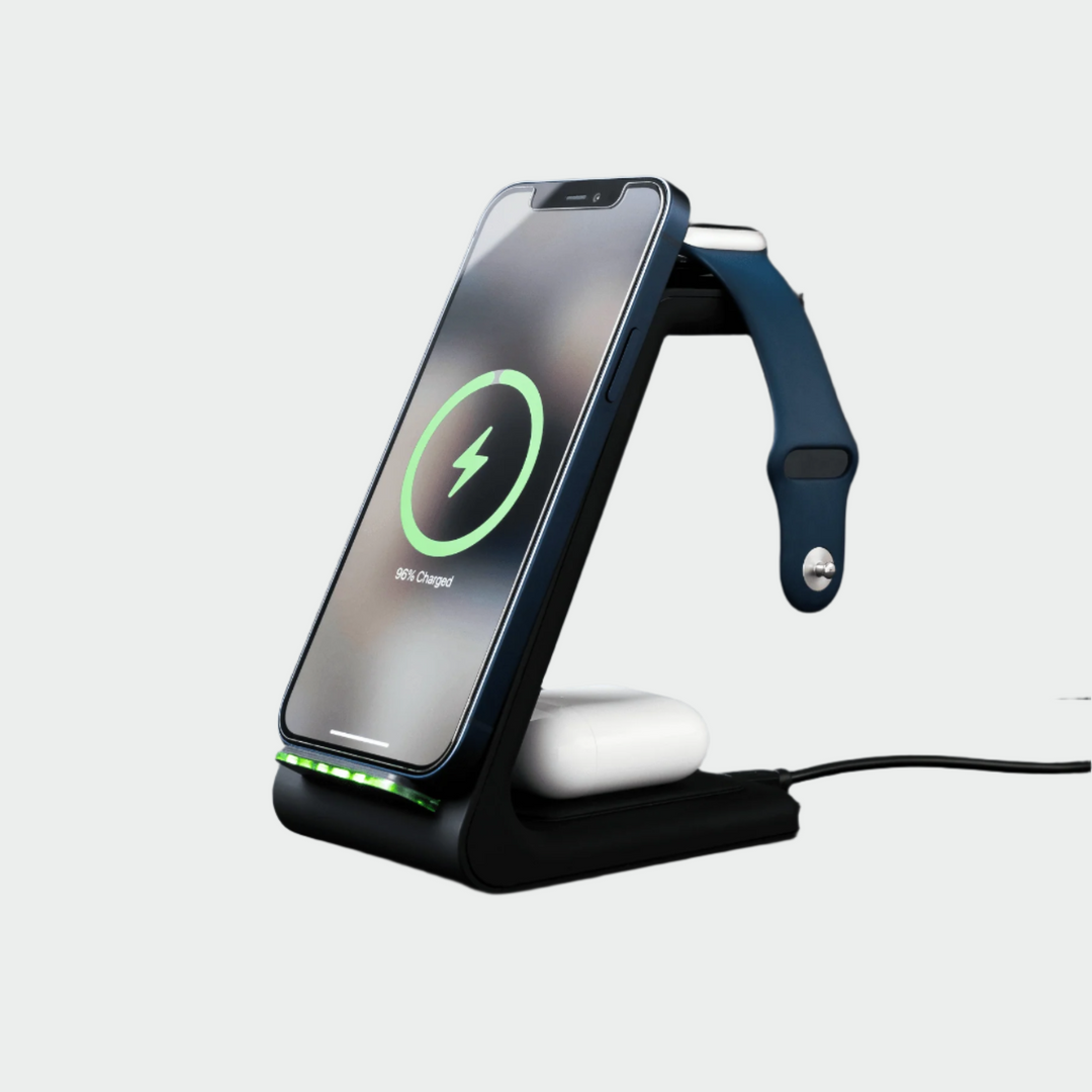 3-in-1 Wireless Charging Station – 15W Fast Charging Dock for Smartphone, Smartwatch and Earbuds