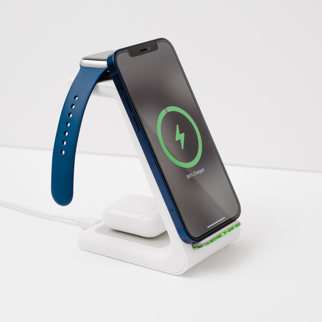 3-in-1 Wireless Charging Station – 15W Fast Charging Dock for Smartphone, Smartwatch and Earbuds