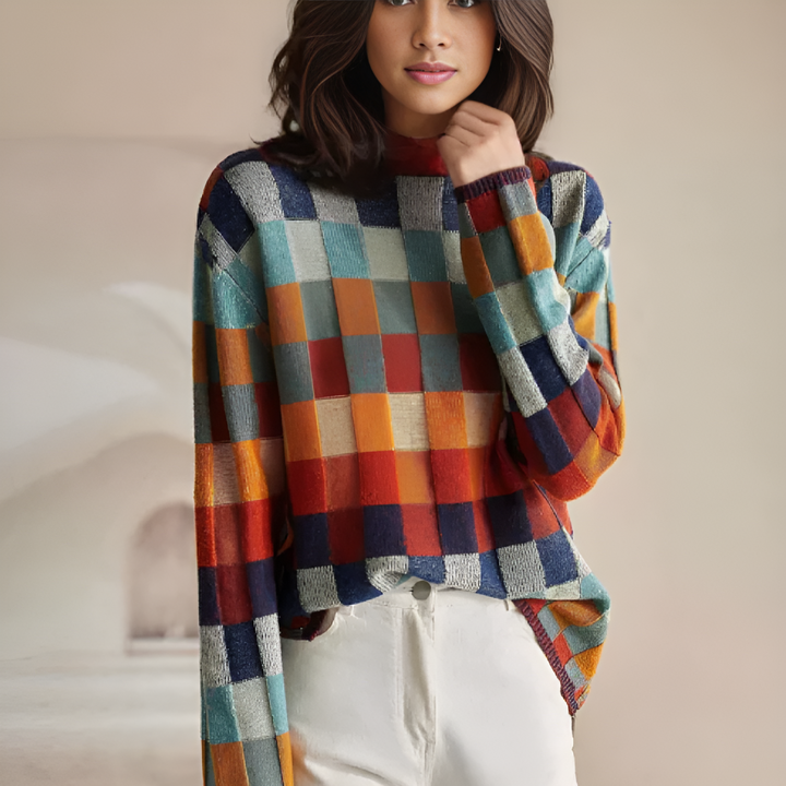 Aurelia | Women's Oversized Colour Block High Neck Jumper
