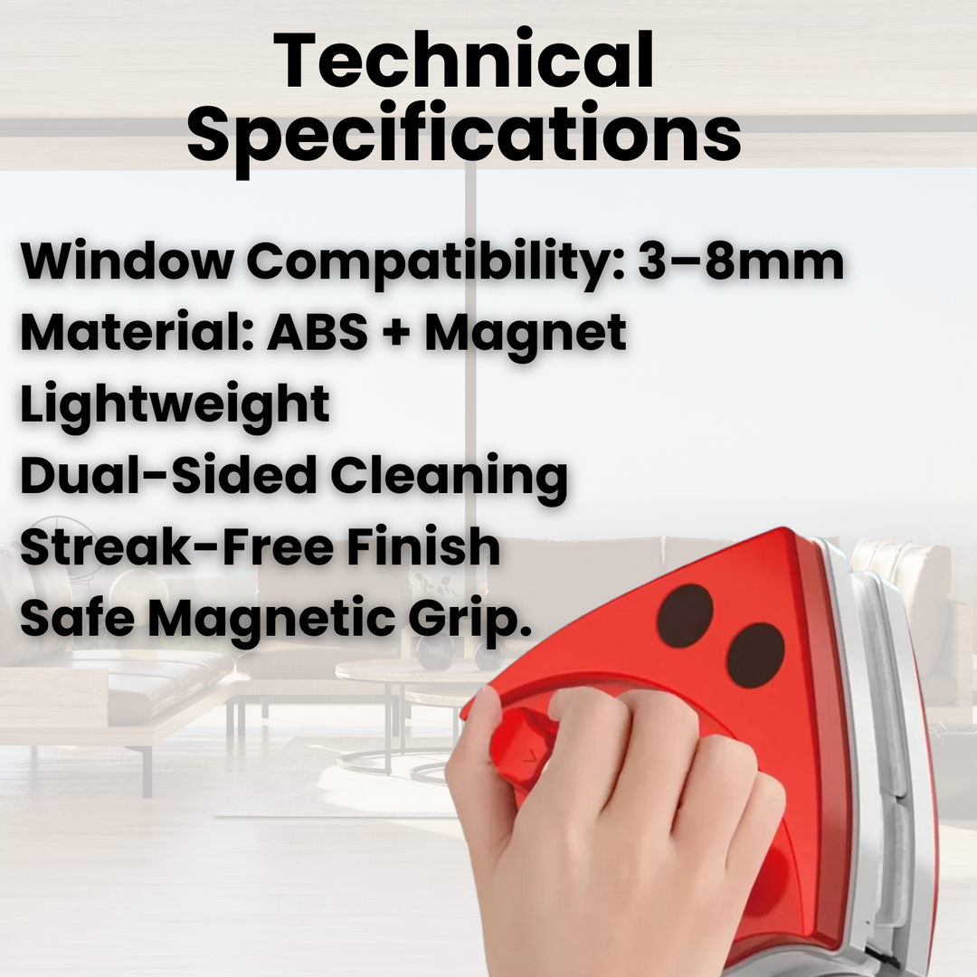 Double-Sided Magnetic Window Cleaner – Glass Cleaning Tool with Comfortable Grip for 3–8mm Windows