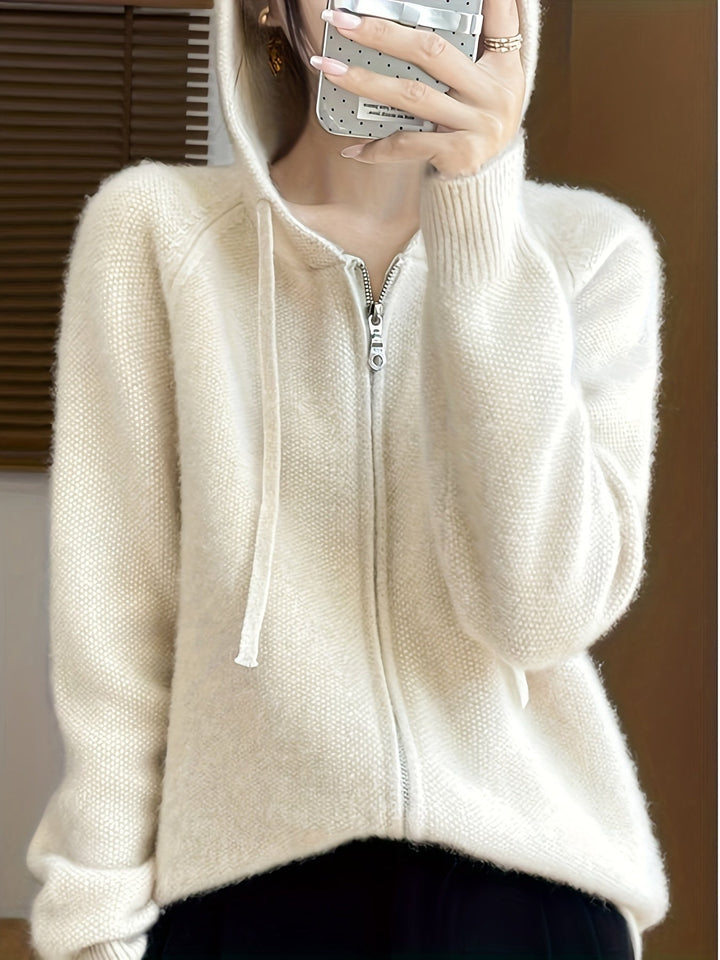 Gwen | Women's Hooded Zip-Up Knit Cardigan