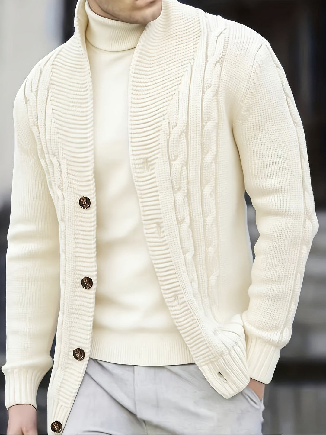 Jenson | Men's Cable Knit Button-Up Cardigan
