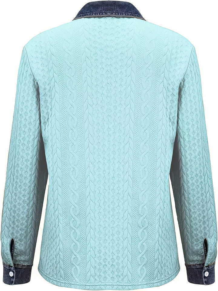 Saffron | Women's Contrast Trim Cable Knit Cardigan