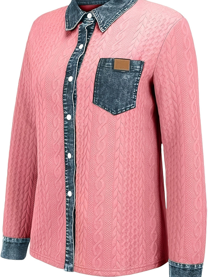Saffron | Women's Contrast Trim Cable Knit Cardigan