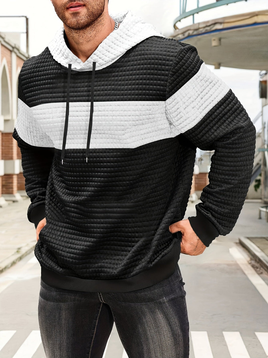 Orson | Men's Textured Colour Block Hoodie