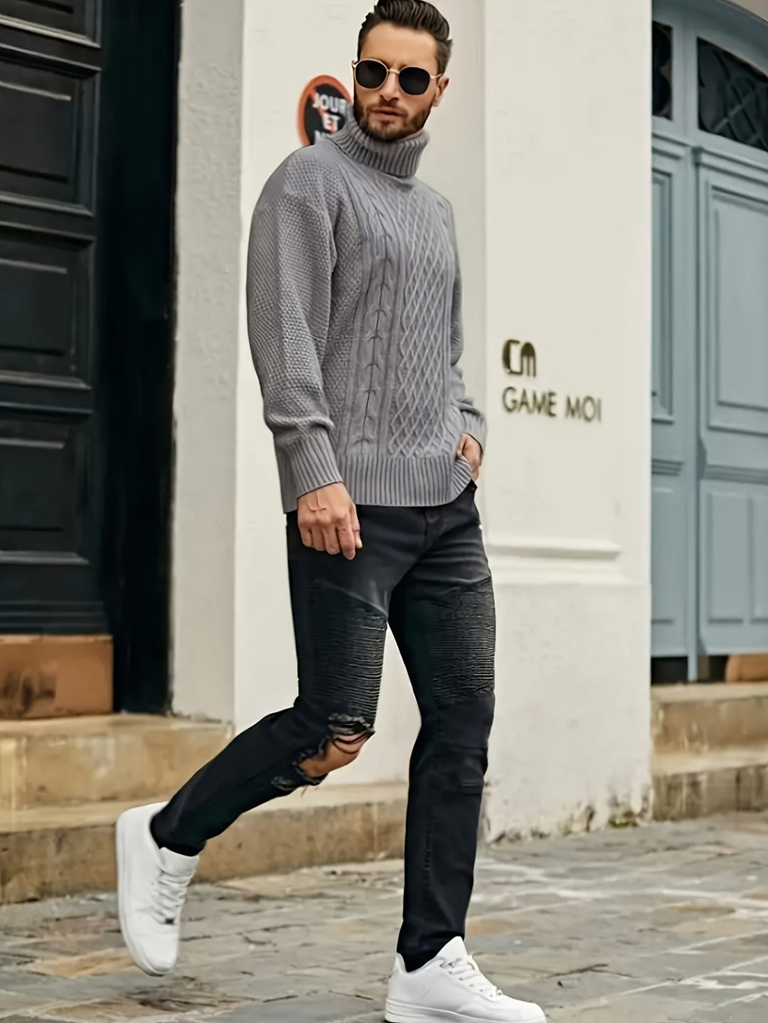Eamon | Men's Cable Knit Roll Neck Jumper