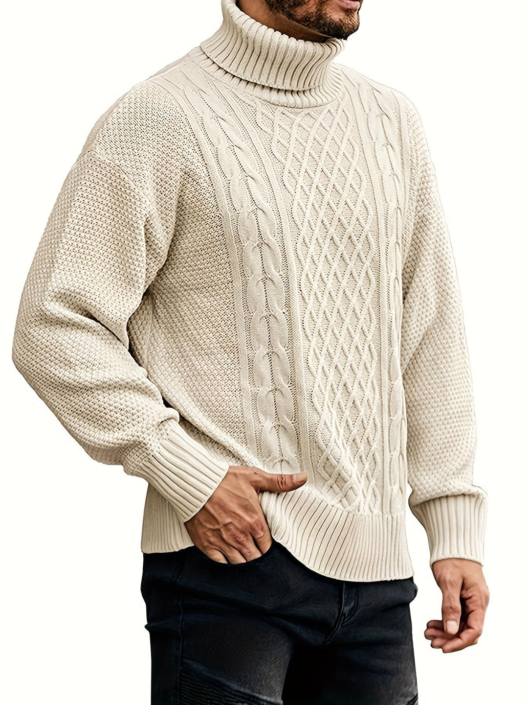 Eamon | Men's Cable Knit Roll Neck Jumper