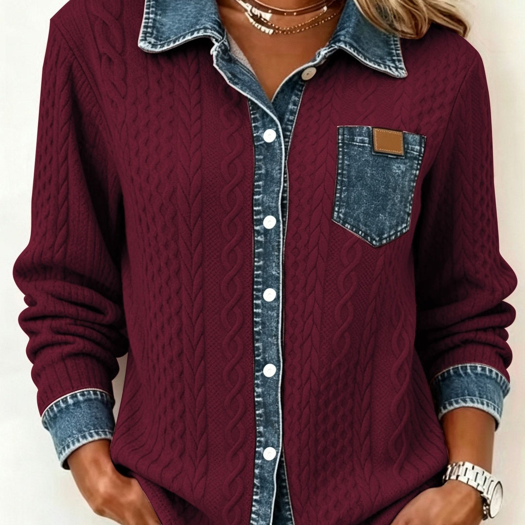 Saffron | Women's Contrast Trim Cable Knit Cardigan