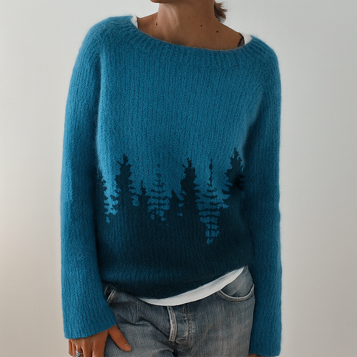 Roisin | Women's Fluffy Tree Motif Knit Jumper