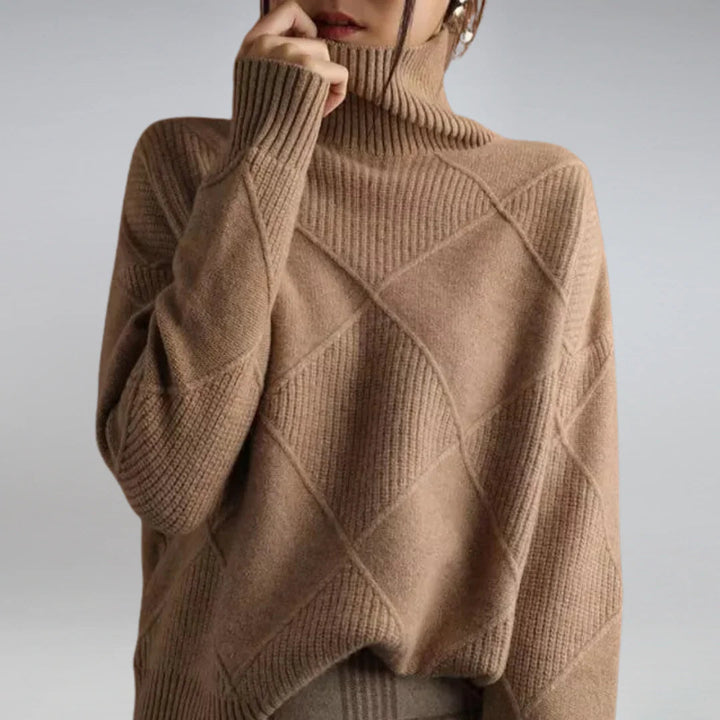 Cecily | Women's Argyle Roll Neck Jumper