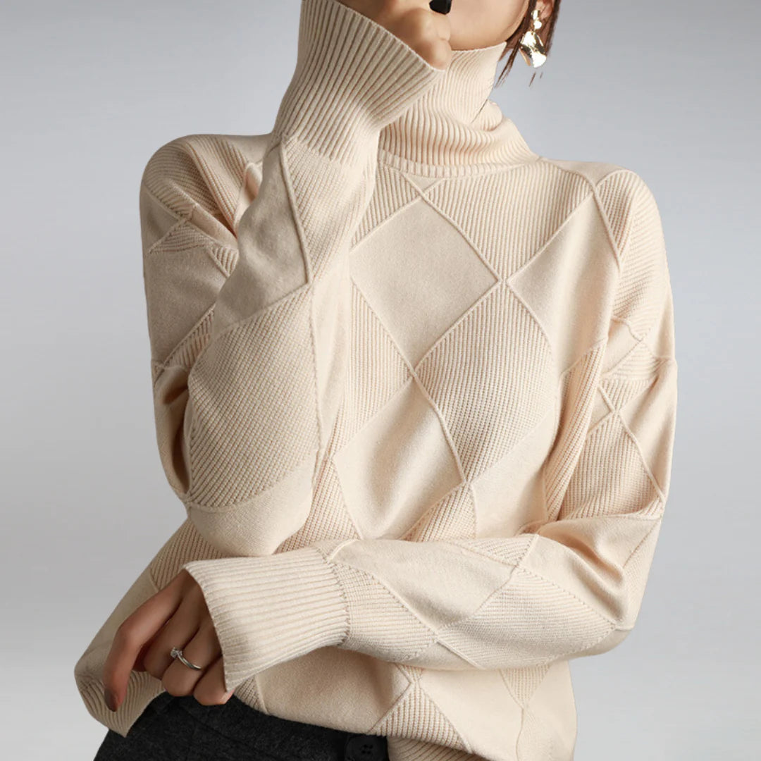 Cecily | Women's Argyle Roll Neck Jumper