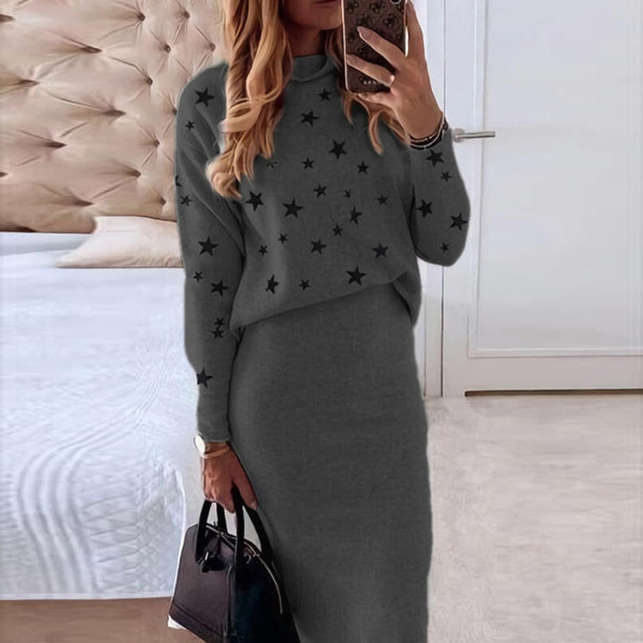 Bethan | Women's Star Print Jumper and Midi Skirt Set