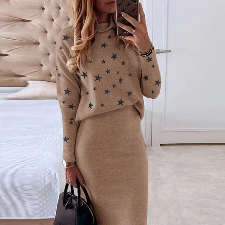 Bethan | Women's Star Print Jumper and Midi Skirt Set