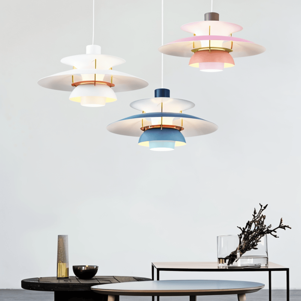 Scandinavian Pendant Ceiling Light – Modern Layered Metal Hanging Lamp for Kitchen and Living Room