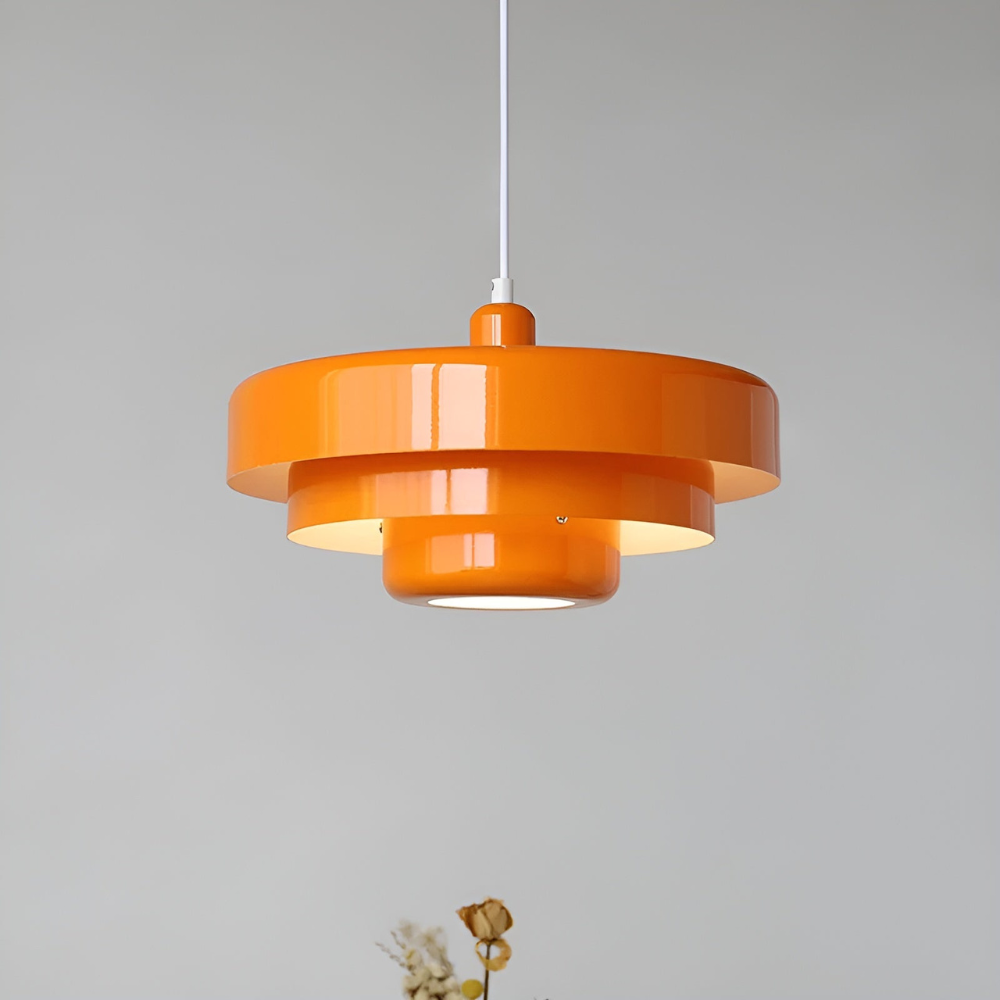 Vintage Orange Pendant Ceiling Light – Scandinavian Aluminium Hanging Lamp with 3 Dimming Settings