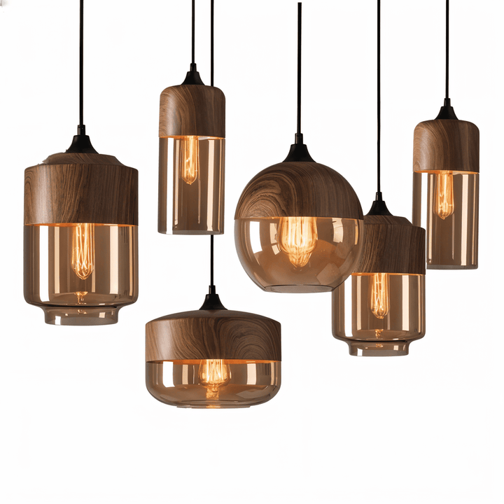Nordic Glass Pendant Light – Modern Retro Ceiling Lamp with Tinted Glass Shade and Adjustable Hanging Cable