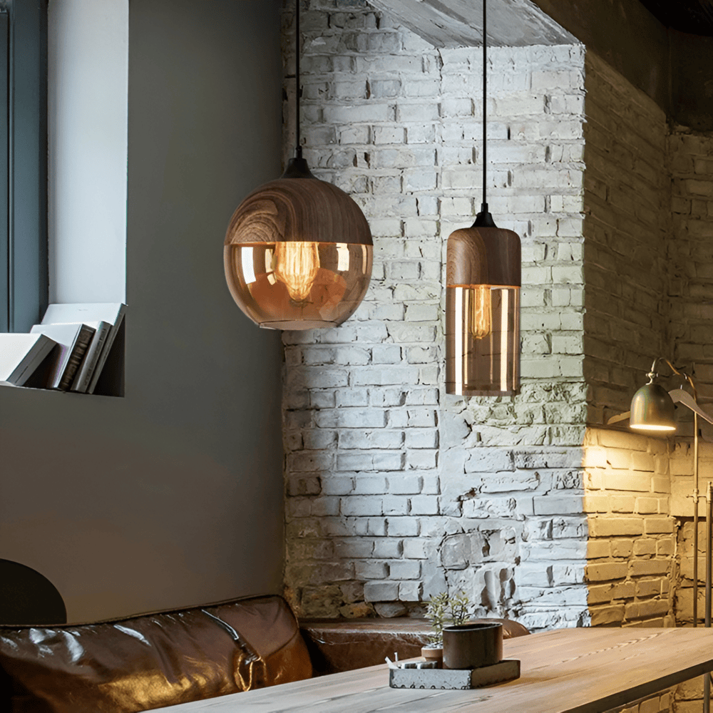 Nordic Glass Pendant Light – Modern Retro Ceiling Lamp with Tinted Glass Shade and Adjustable Hanging Cable