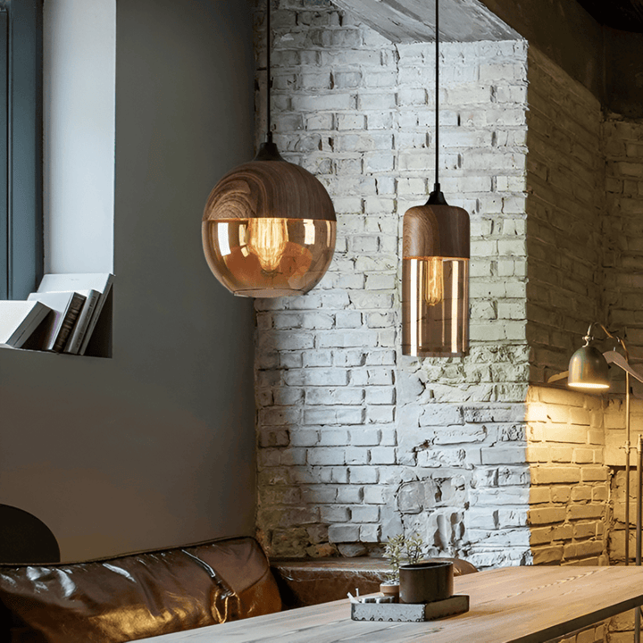 Nordic Glass Pendant Light – Modern Retro Ceiling Lamp with Tinted Glass Shade and Adjustable Hanging Cable