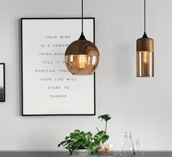 Nordic Glass Pendant Light – Modern Retro Ceiling Lamp with Tinted Glass Shade and Adjustable Hanging Cable