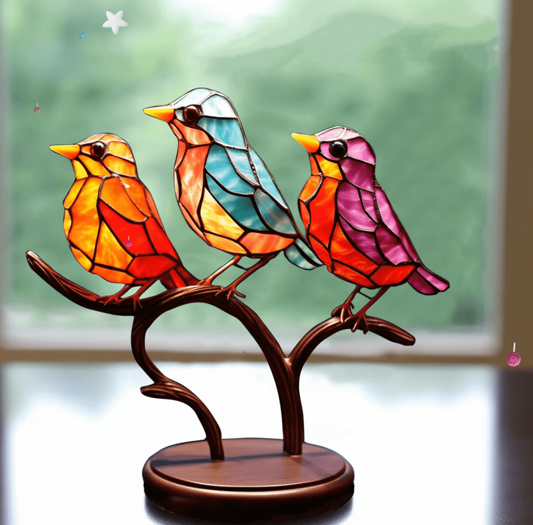 Colourful Bird Ornament – Decorative Hanging Bird Sculpture with Metal Base for Home and Garden