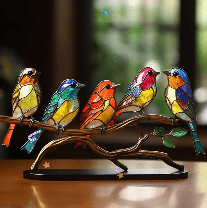 Colourful Bird Ornament – Decorative Hanging Bird Sculpture with Metal Base for Home and Garden