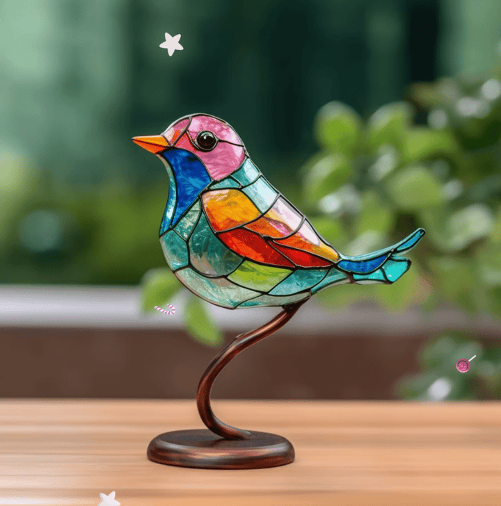 Colourful Bird Ornament – Decorative Hanging Bird Sculpture with Metal Base for Home and Garden