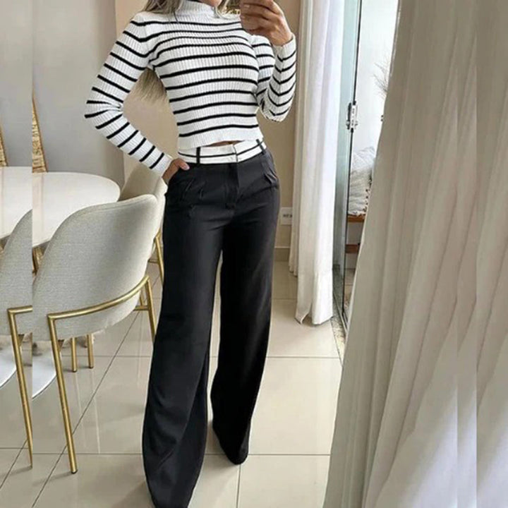 Carmen | Women's Striped Roll Neck Wide-Leg Trouser Set