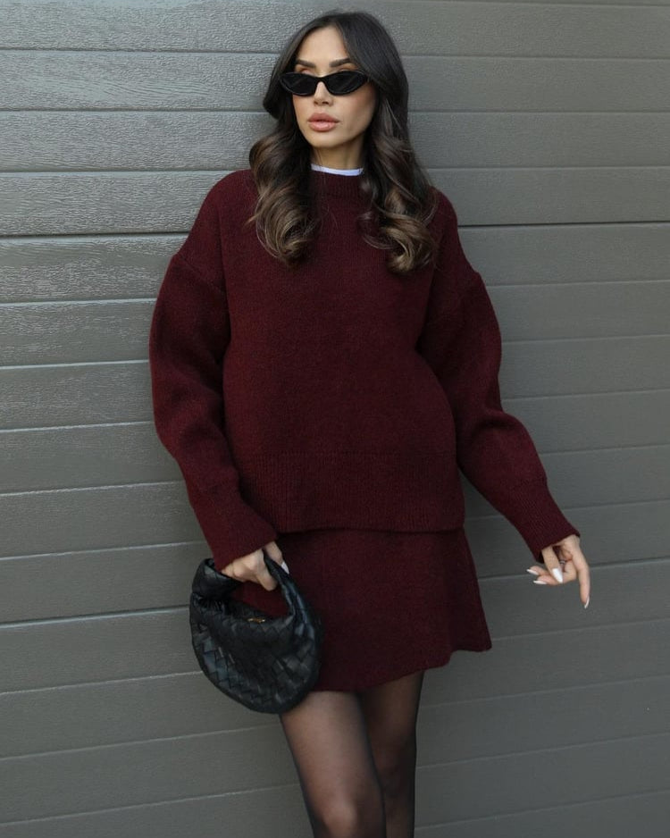 Aisling | Women's Ribbed Knit Jumper and Midi Skirt Set