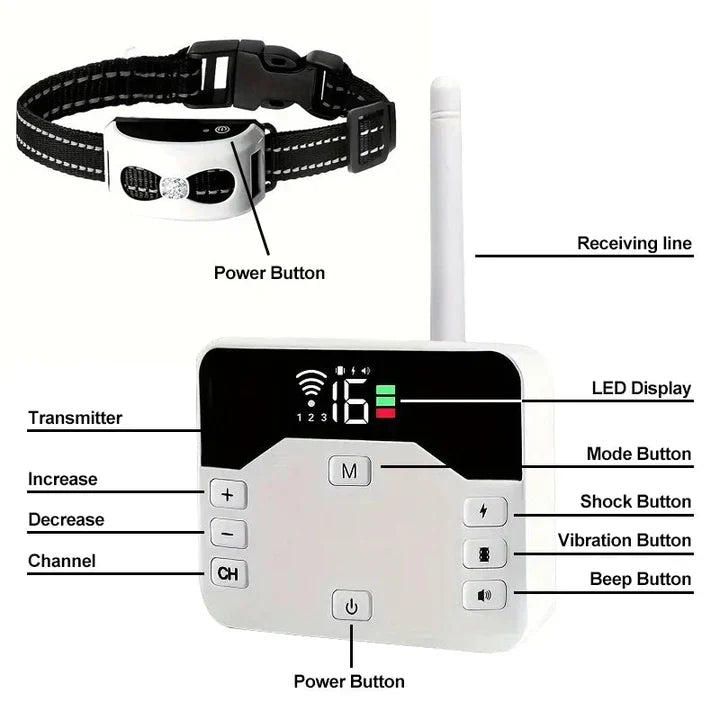 Wireless Dog Fence and Training Collar – 2-in-1 Invisible Boundary System with Adjustable Range up to 300m