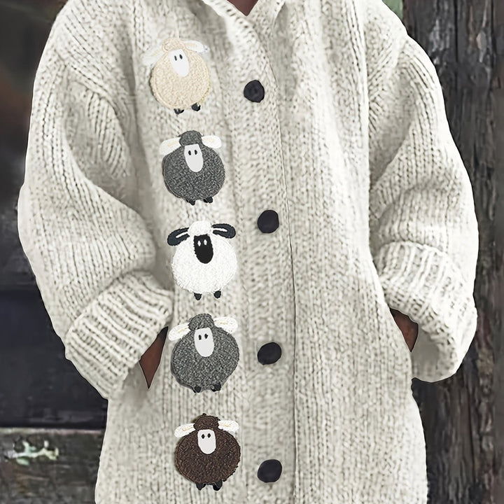 Sorrel | Women's Chunky Knit Hooded Cardigan with Sheep Appliqué