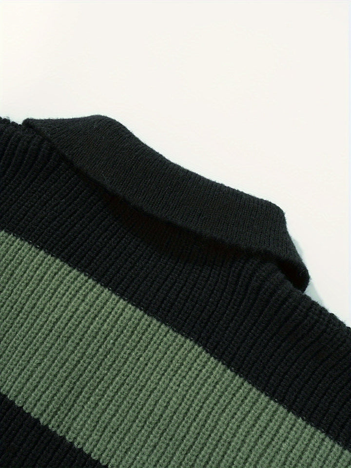 Astra | Women's Oversized Striped Chunky Knit Polo Collar Jumper
