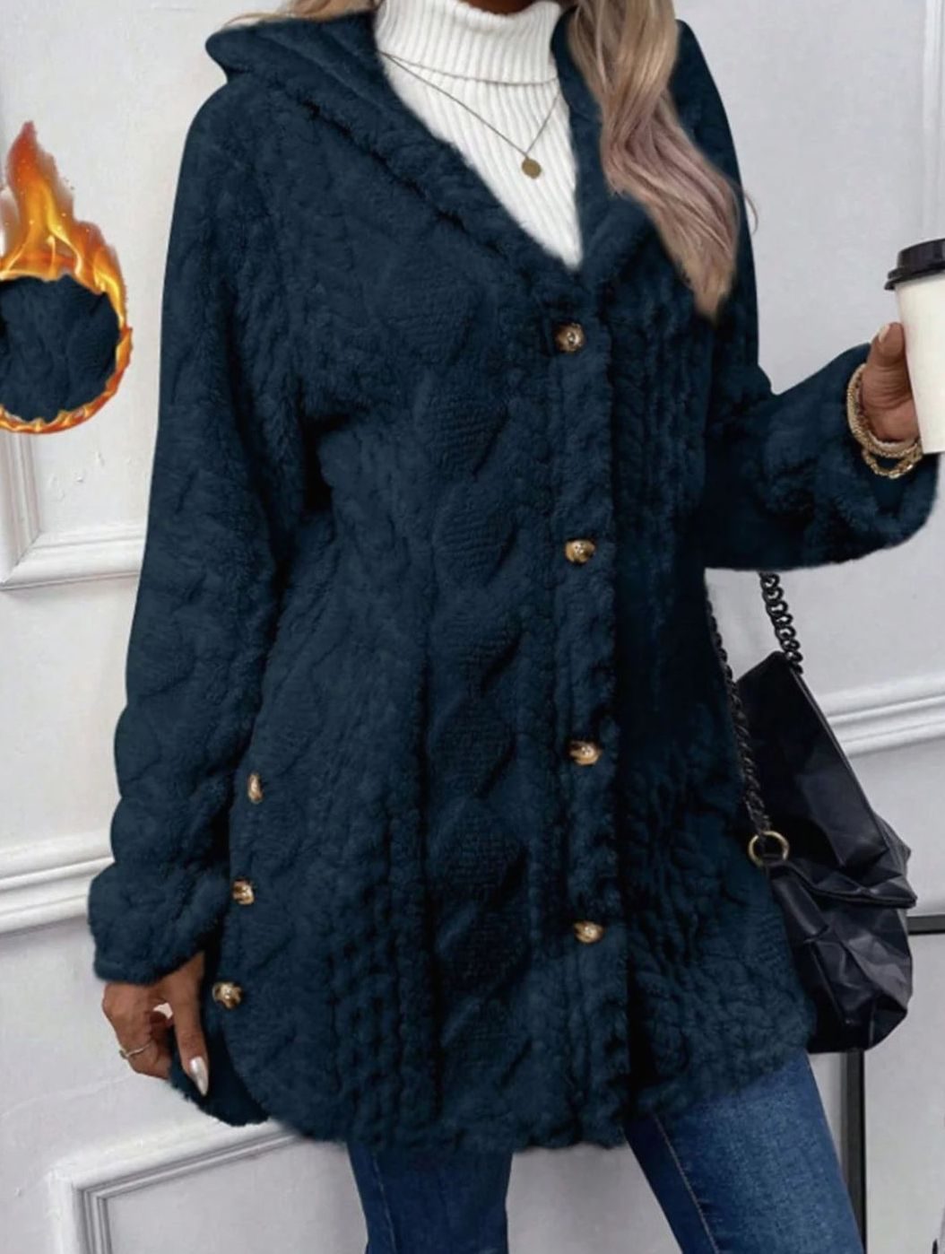 Perdita | Women's Textured Hooded Button-Up Jacket