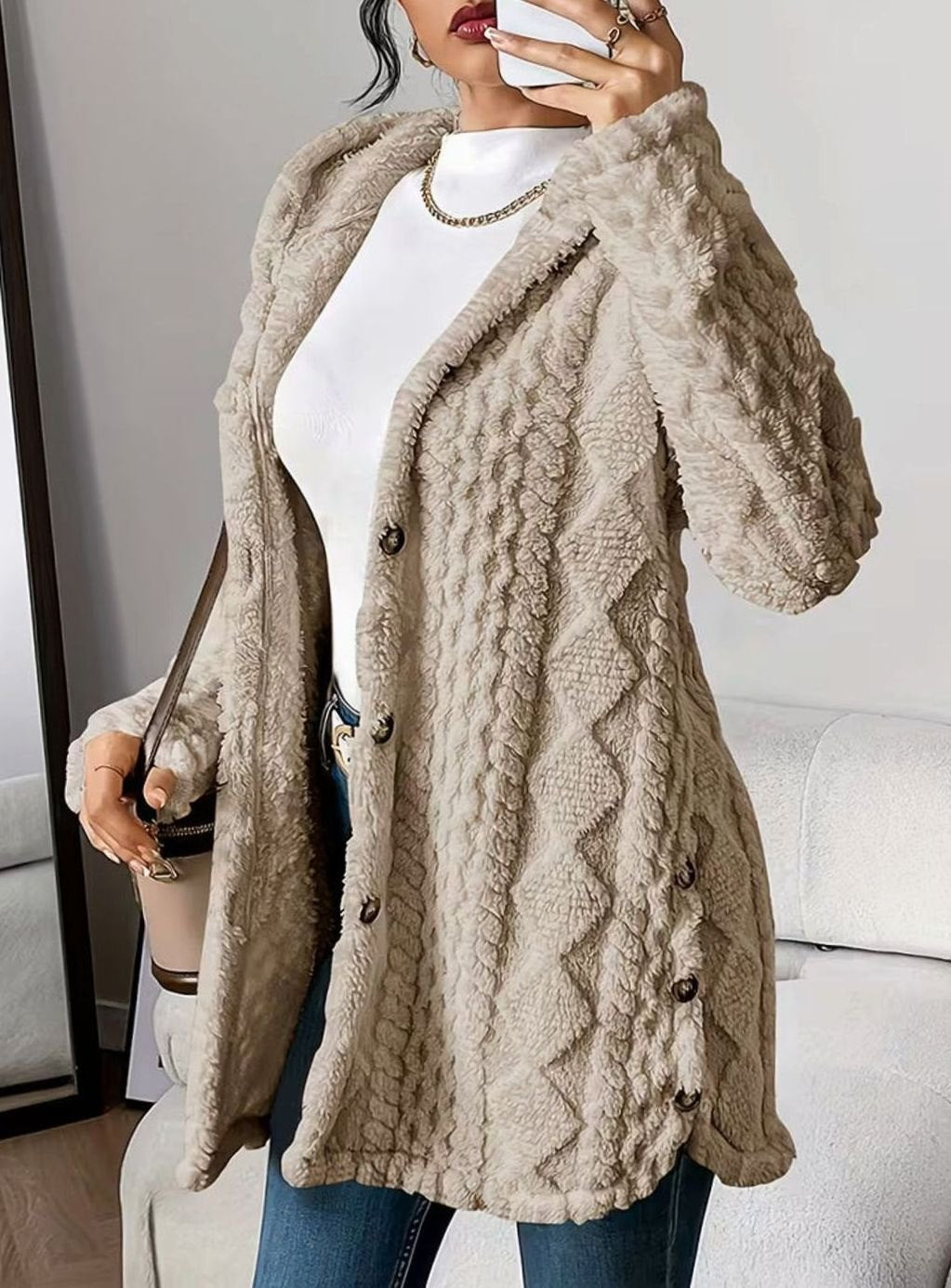 Perdita | Women's Textured Hooded Button-Up Jacket