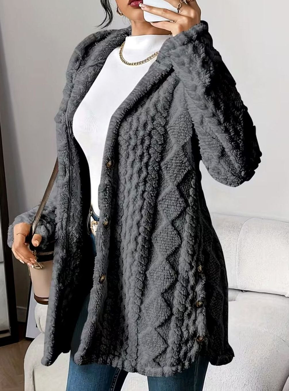 Perdita | Women's Textured Hooded Button-Up Jacket