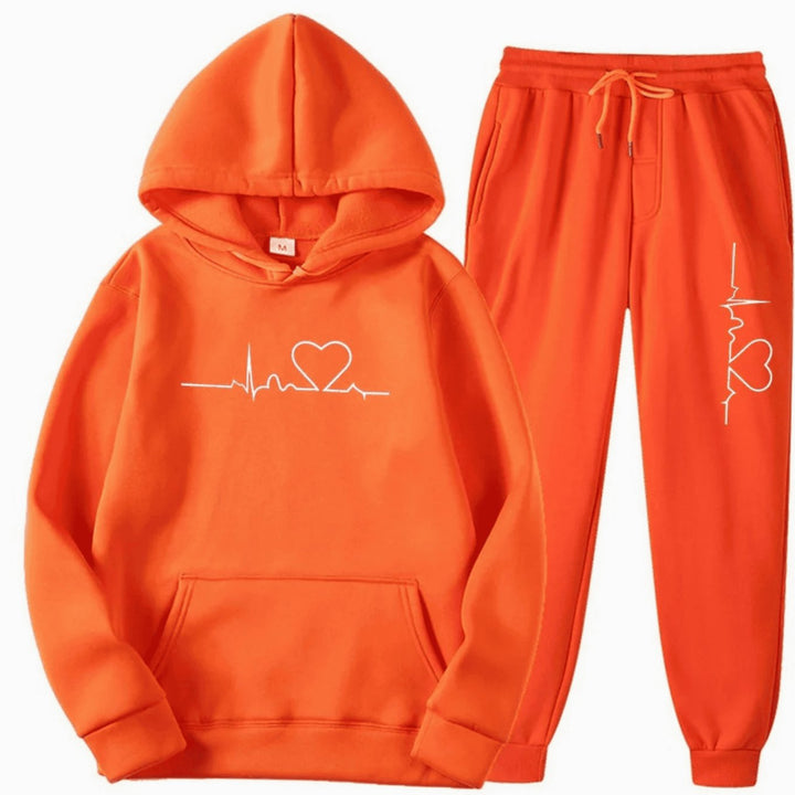 Allegrae | Women's Heartbeat Print Hoodie and Joggers Tracksuit Set