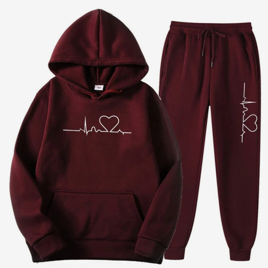 Allegrae | Women's Heartbeat Print Hoodie and Joggers Tracksuit Set