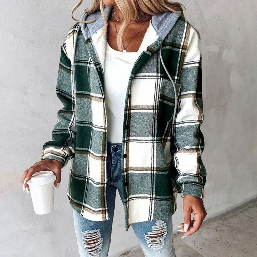 Amandine | Women's Relaxed Fit Checked Hooded Jacket