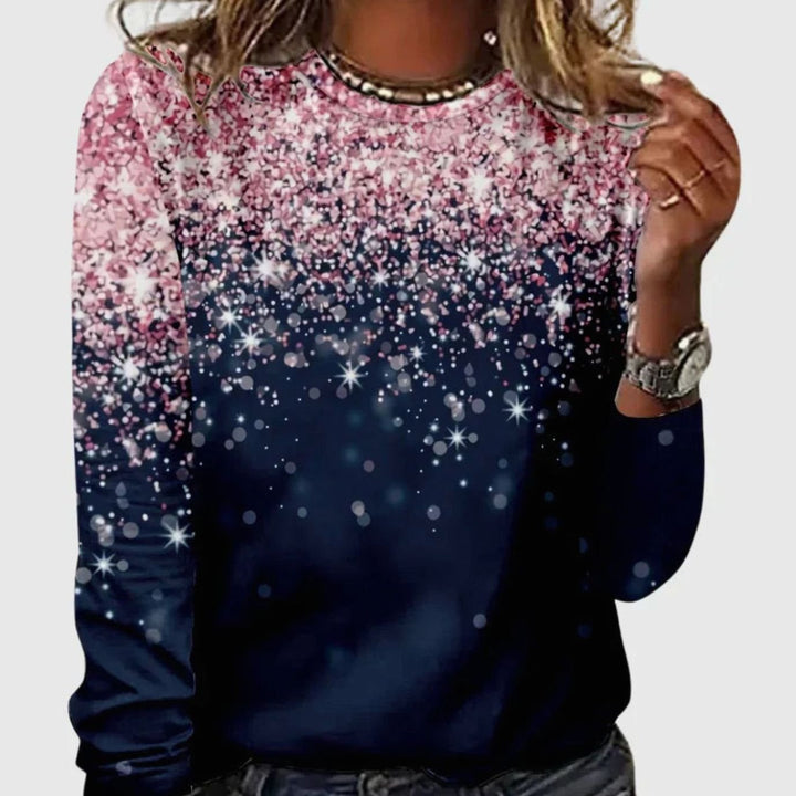 Allegra | Women's Glitter Star Print Crew Neck Sweatshirt
