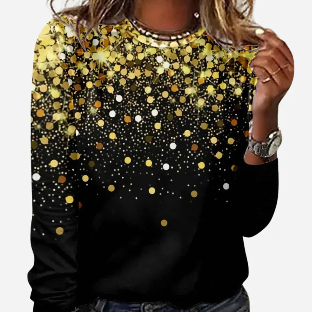 Allegra | Women's Glitter Star Print Crew Neck Sweatshirt