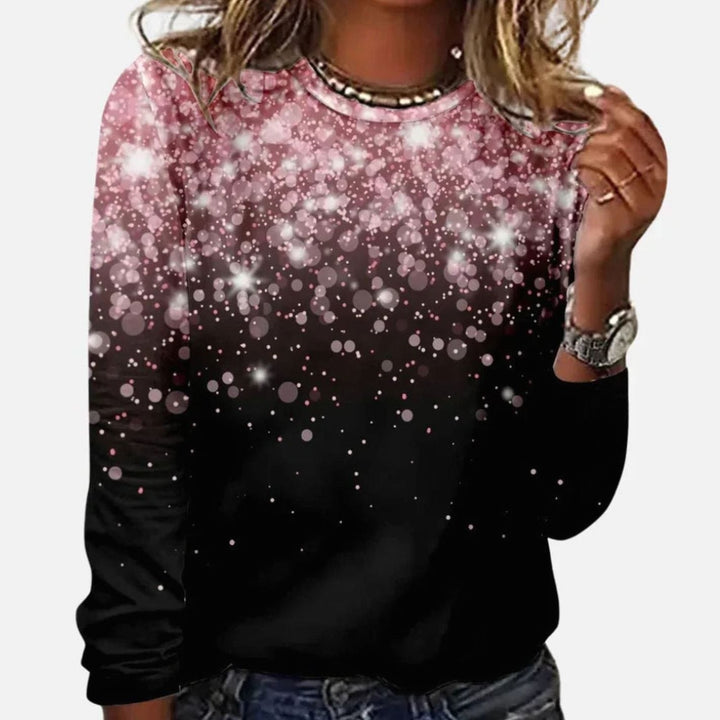 Allegra | Women's Glitter Star Print Crew Neck Sweatshirt
