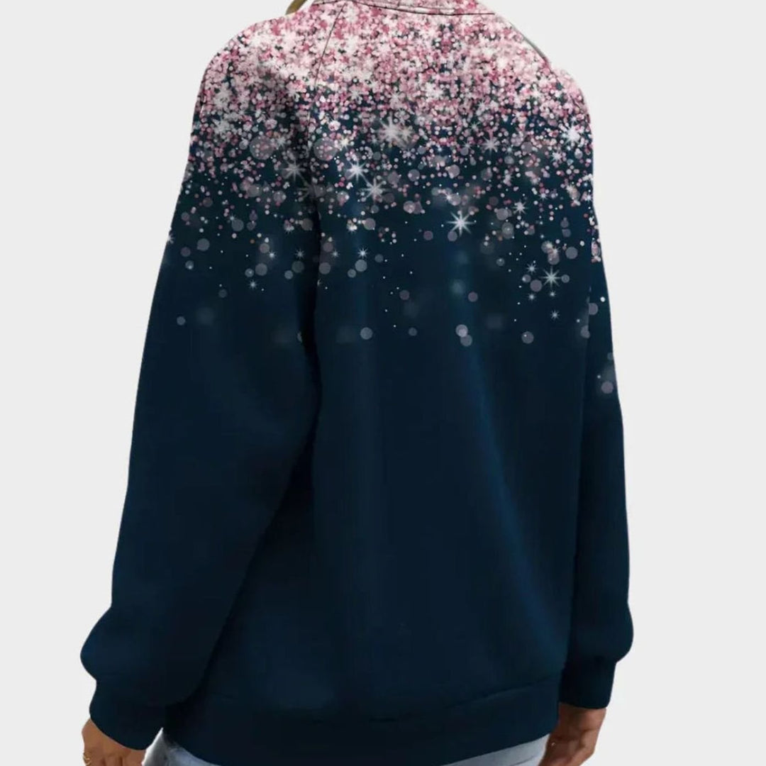 Allegra | Women's Glitter Star Print Crew Neck Sweatshirt