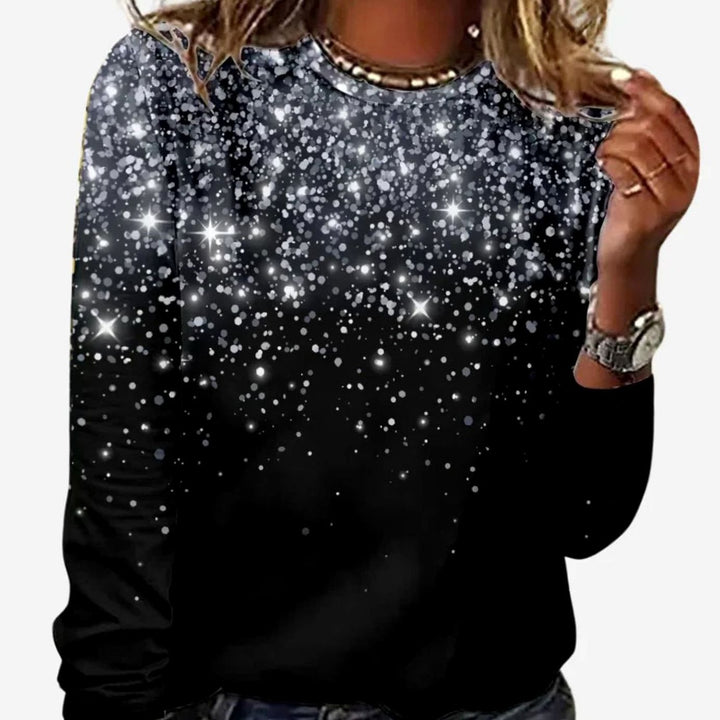 Allegra | Women's Glitter Star Print Crew Neck Sweatshirt