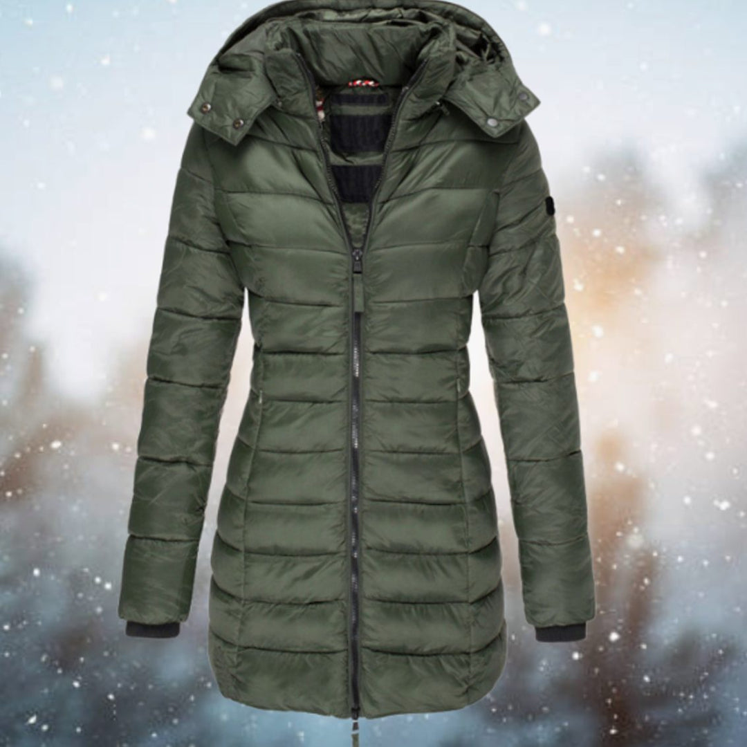 Solenne | Women's Long Quilted Hooded Winter Puffer Coat
