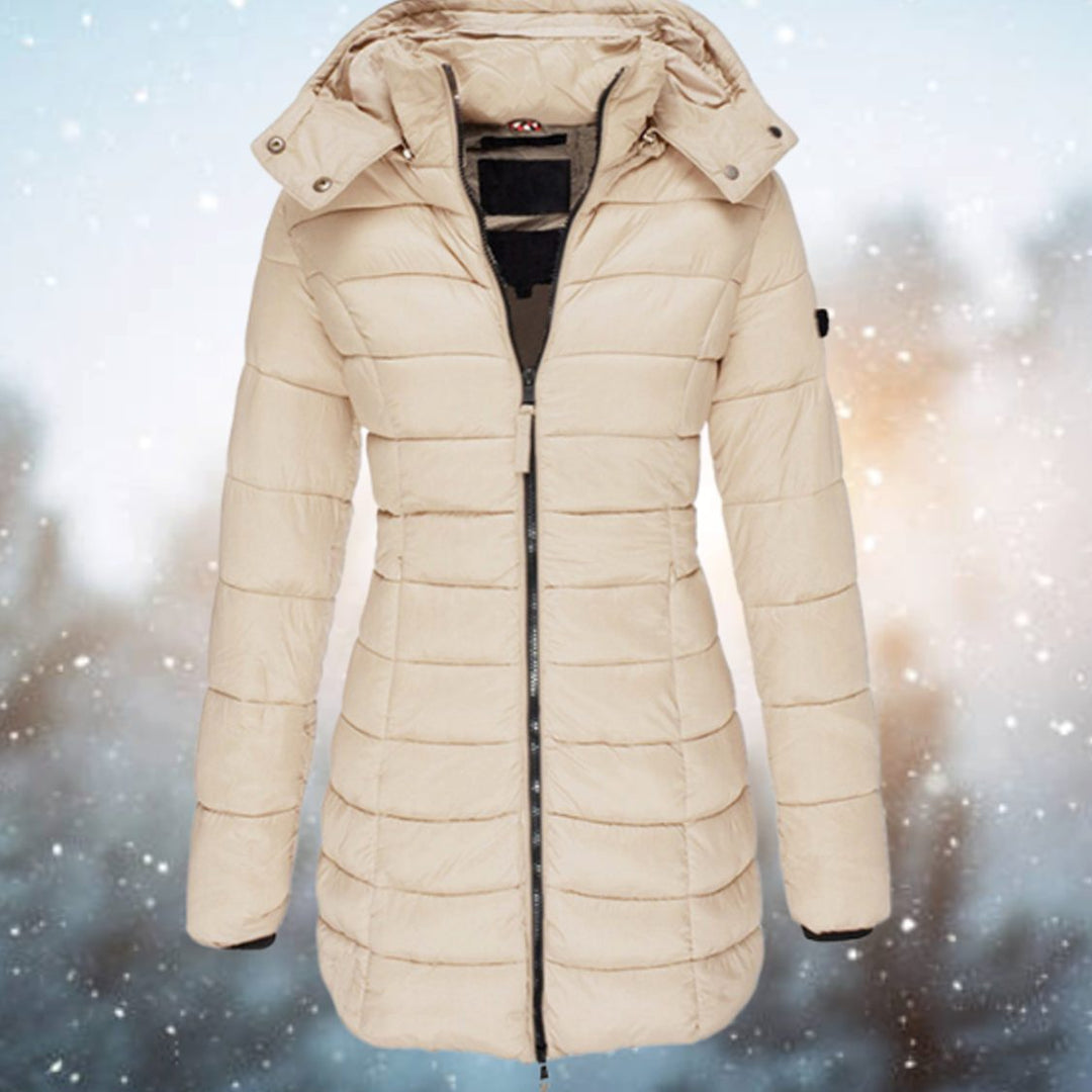 Solenne | Women's Long Quilted Hooded Winter Puffer Coat