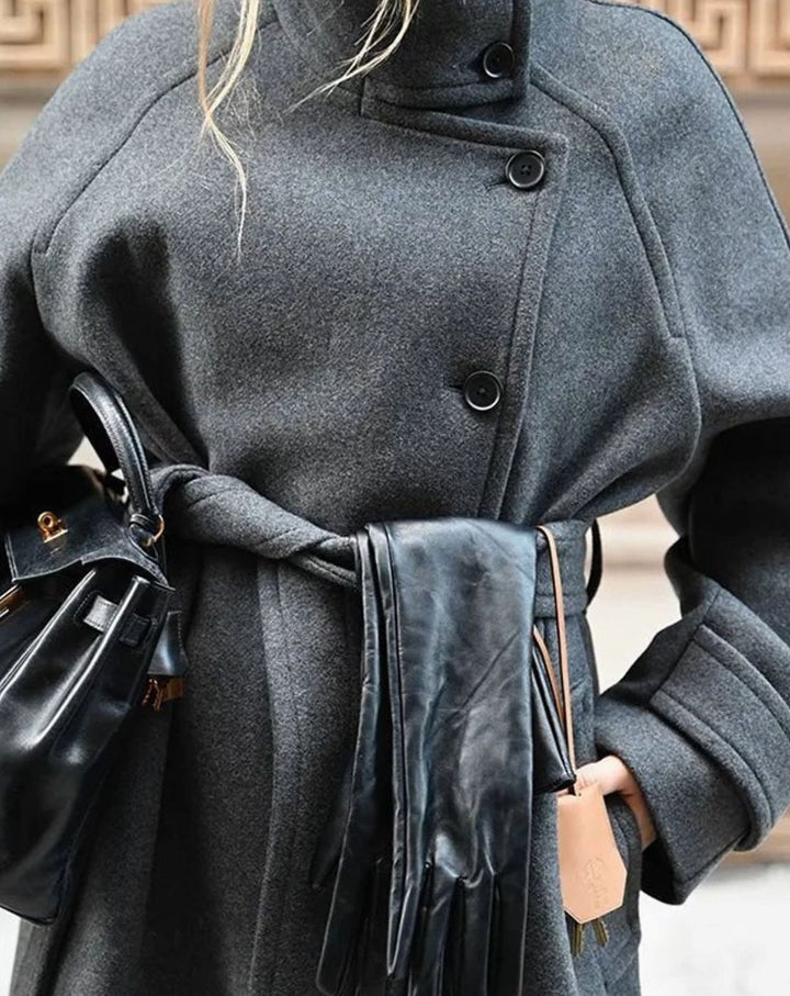 Eirlysia | Women's Longline Belted Winter Coat with Stand Collar