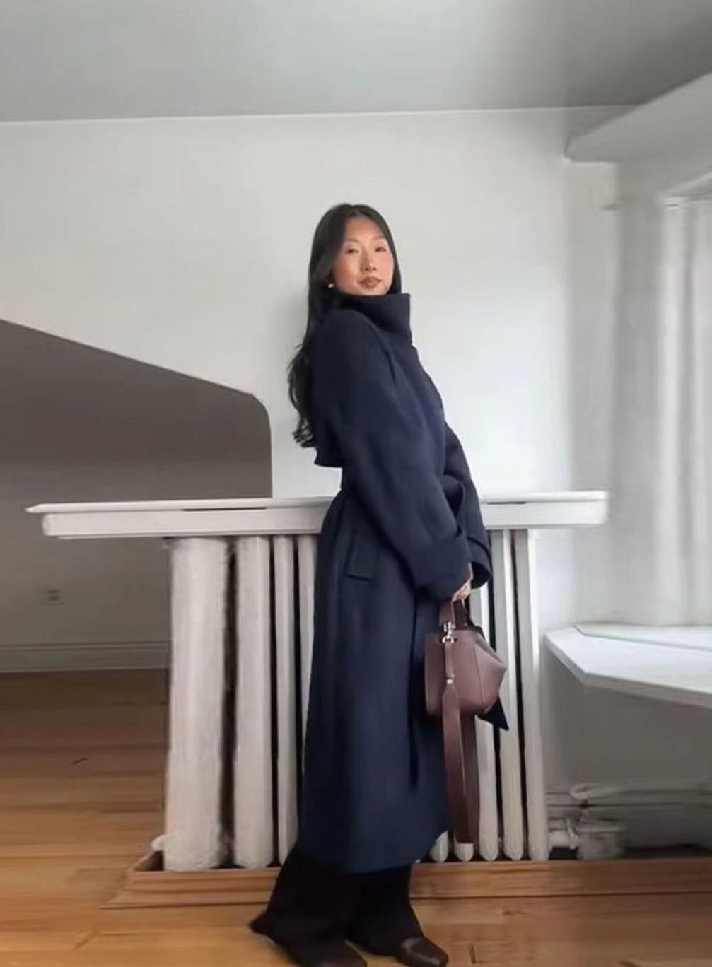 Eirlysia | Women's Longline Belted Winter Coat with Stand Collar
