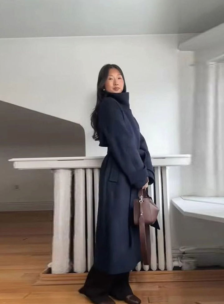 Eirlysia | Women's Longline Belted Winter Coat with Stand Collar