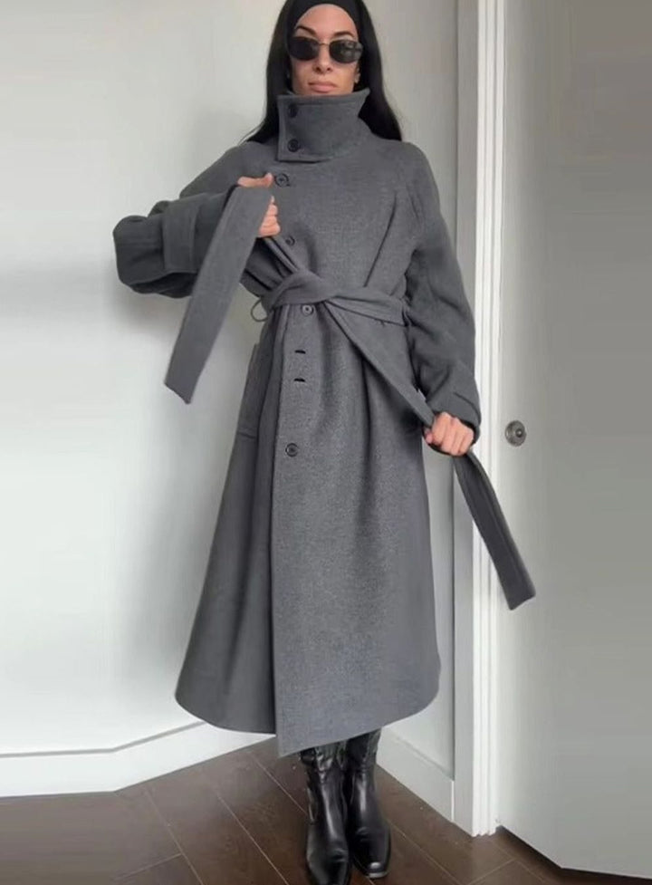 Eirlysia | Women's Longline Belted Winter Coat with Stand Collar