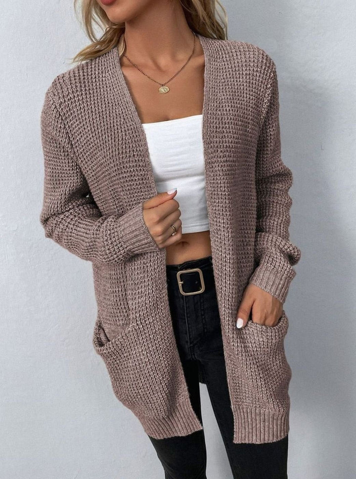 Solina | Women's Open Front Waffle Knit Long Sleeve Cardigan