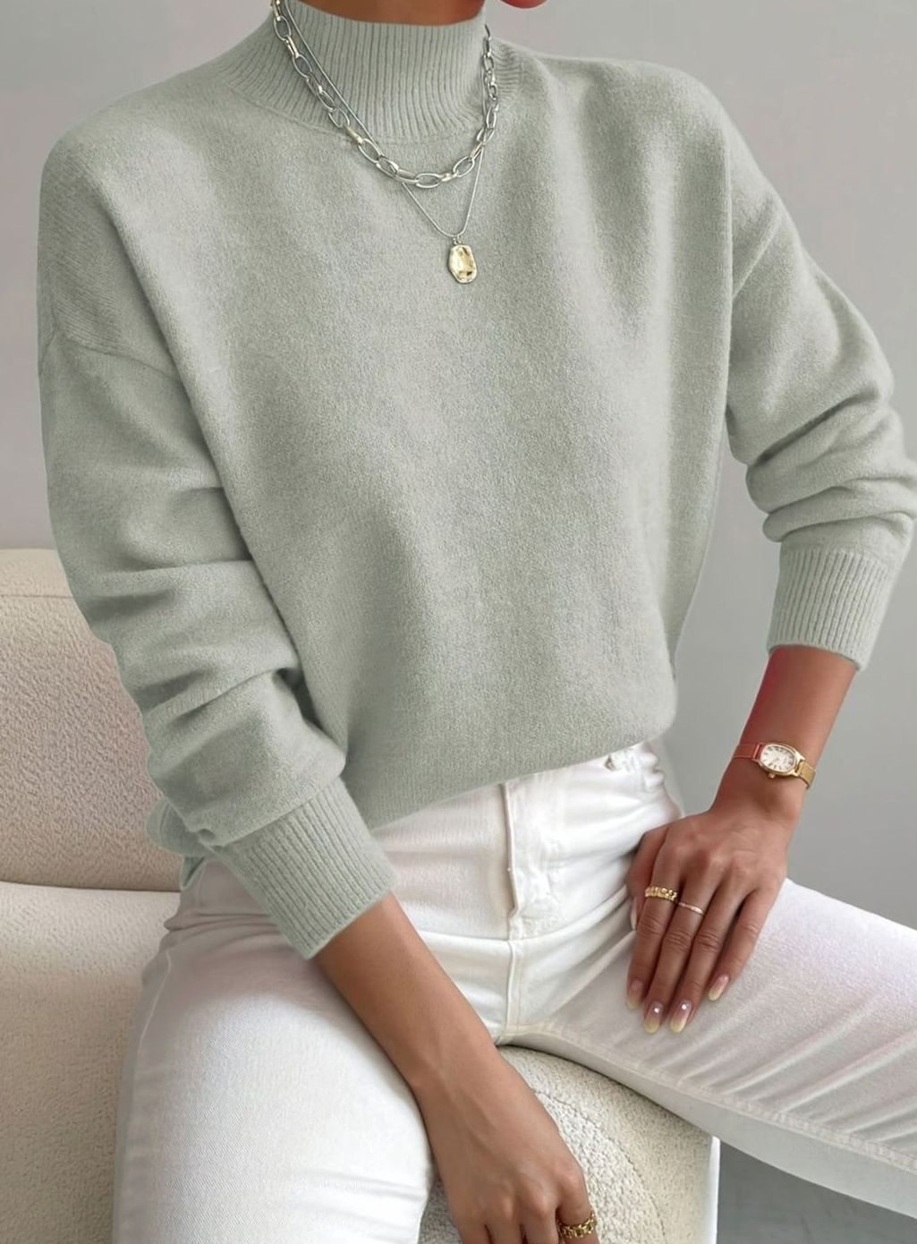 Evania | Women's Relaxed Fit Mock Neck Spring Jumper